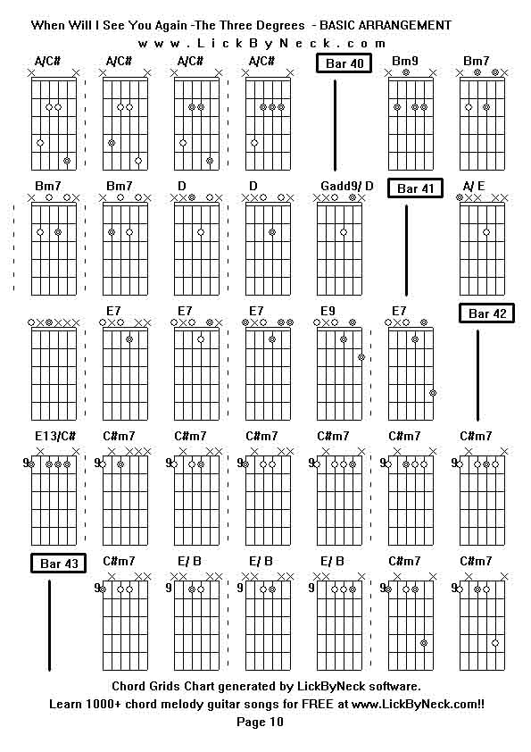 Chord Grids Chart of chord melody fingerstyle guitar song-When Will I See You Again -The Three Degrees  - BASIC ARRANGEMENT,generated by LickByNeck software.